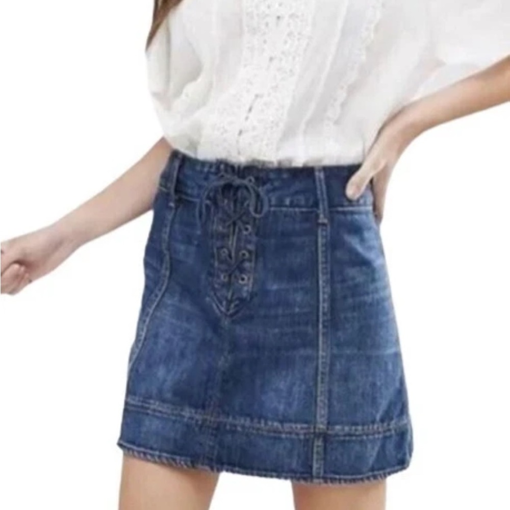 Abercrombie & Fitch Blue Lace-Up Denim Mini Skirt